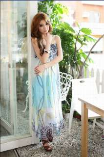 wholesale Fashion Floral Long Chiffon Dress Blue