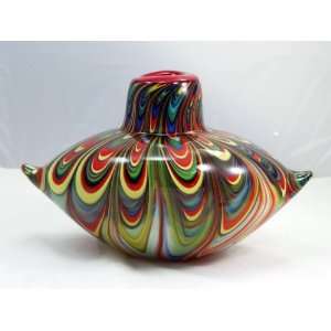   Vase Mouth Blown Art Rainbow Bleeding Color Vase E209