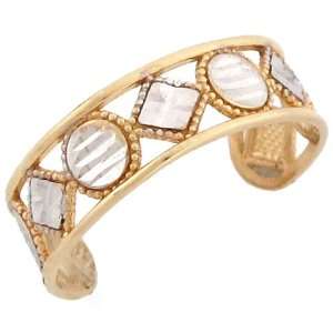  10k Solid Two Tone Gold Diamond Cut Toe Ring Jewelry