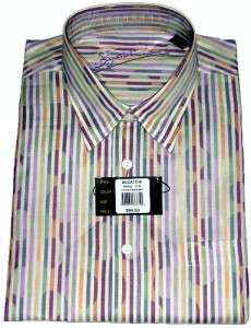   NWT L 100% Cotton Long Sleeve Mens Dress Shirt Fancy Stripes  