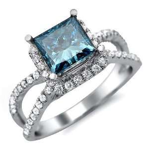  1.88ct Blue Princess Cut Diamond Engagement Ring 18k White 