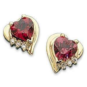  14k Yellow Gold Heart Rhodolite Garnet Diamond Earrings Jewelry