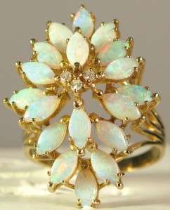 Designer 18 Opals & I SI Diamond Ring 14K Yellow Gold  