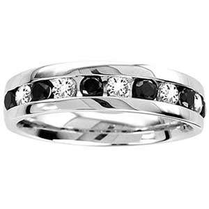   Carat Black & White Diamond 14k White Gold Mens Wedding Ring  