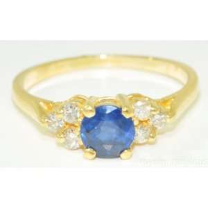  Round Sapphire & Diamond Ring 14K Yellow Gold Jewelry