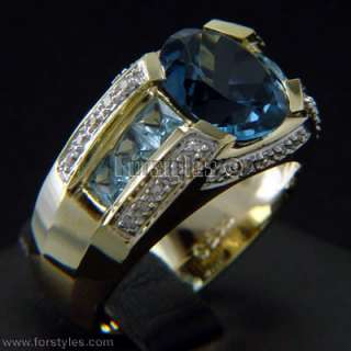 Natural Topaz Diamonds 14K Solid Gold Mens Ring r10200  