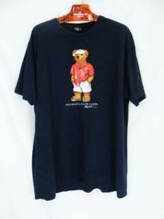 Vintage Ralph Lauren Polo Beach Bear Navy Blue T Shirt XL  