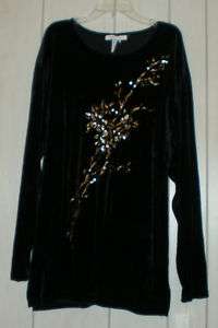 Impressions misses size large velour black top w/gold NWT  