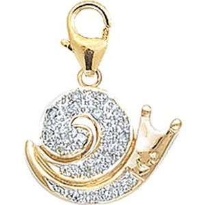  14K Gold 1/10ct HIJ Diamond Snail Spring Ring Charm Arts 