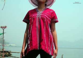 Thai Hill Tribe Ladies Throw Over Shirt in Cardinal Red  