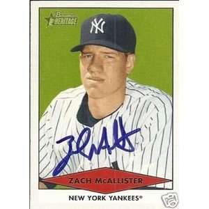  Zach McAllister Signed Yankees 07 Bowman Heritage Card 