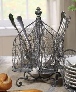 Shabby Cottage Chic Wire Cutlery Silverware Caddy 807472416694  