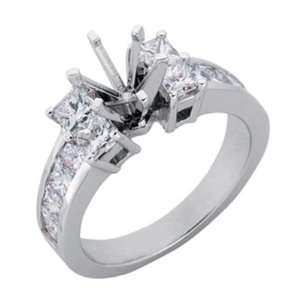 14K White Gold 1.75cttw Princess Diamond Semi Mount Engagement Ring