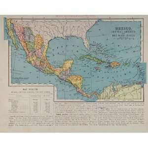   Mexico West Indies Caribbean   Original Print Map