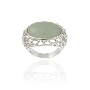  Sterling Silver and Green Jade Filigree Design Ring 