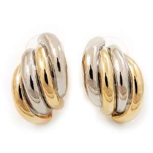  2 Tone Shell Metal Stud Earrings   2.5cm Length Jewelry