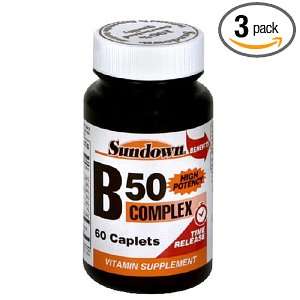 Sundown High Potency B 50 Complex, Time Release, 60 Caplets (Pack of 3 