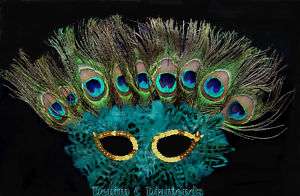 Mardi Gras Masquerde Costume Mask Peacock Eye Feather  