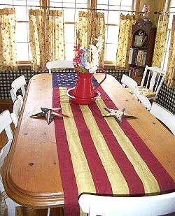 tea stained cotton US flag panel~90 table runner~  