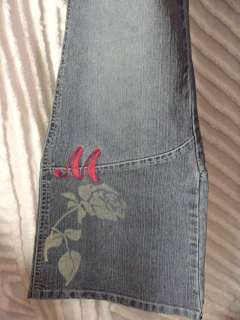 MAKAVELI denim flare leg jeans Rose detail NWT s7  
