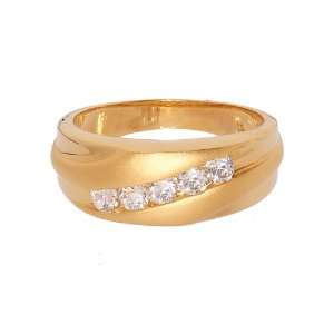   Zirconia Wedding Band Style Ring with Matt Textured Detail Size 9