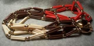 LYDELL NYC Red Brown Beige Gold 3 Strand 32 Necklace  