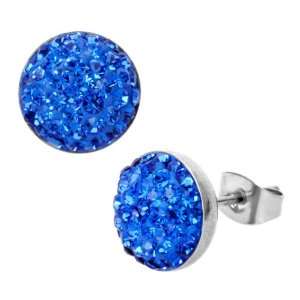  Womens Stud Earrings with Blue CZs In a Pave Setting 