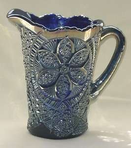 RARE COBALT BLUE CARNIVAL GLASS LUCILE WATER PITCHER  