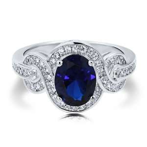 Oval Sapphire Cubic Zirconia CZ Sterling Silver Fancy Cocktail Ring 
