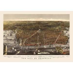  Antique Birds Eye View Map of Brooklyn, New York (ca 