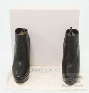 Jimmy Choo Black Leather Platform Heel Ermine Ankle Boots, Size 36.5 