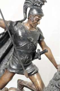 Description Bronze gladiator fighting lion. Marble base. Very good 