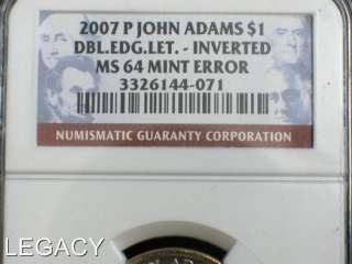 2007 JOHN ADAMS DOLLAR ERROR DBL.LET. INVERTED NGC (PS  