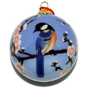   Glass Ornament, Blue Birds with Pink Cherry Blossoms CO 181 Home