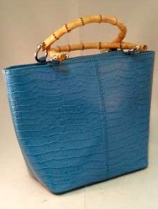 Talbots Handbag Bucket Bag Turquoise Light Blue Bamboo Handles Nice 