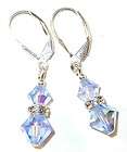 Light sapphire blue pressed glass artisan dangle earrings  