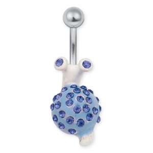   Navel Ring with Jewel Encrusted Body and Antennas Blue Color Jewelry