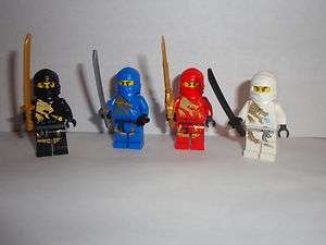 LEGO 4 NINJAGO LOT KAI , zane , cole , jay DXS minifigures w/ weapons 