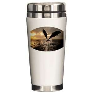  Ceramic Travel Drink Mug Dolphins Flying in Sunset 