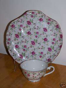 Lefton China Rose Chintz Hand Painted Snack Plate Cup  