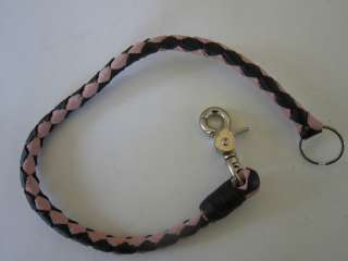 24 PINK & BLACK LEATHER WALLET CHAIN HAND BRAIDED LEATHER BIKER 