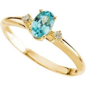  Blue Zircon Diamond Ring in 14k Yellow Gold Jewelry