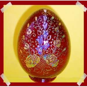  Wooden Russian Lacquer Egg Engraved Golden Flowers 
