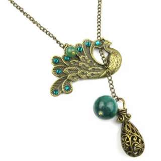   style necklace pendant lariat peacock green beads fruits jewelry G928