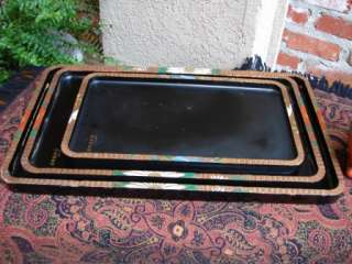   Japanese CARVED Wood Black Lacquer Tea Coffee SERVING TRAY  