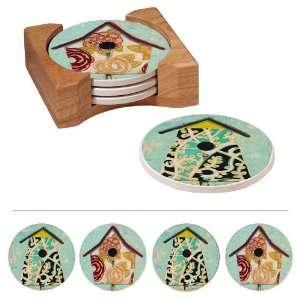  Birdhouses Coasters w/ Caddy