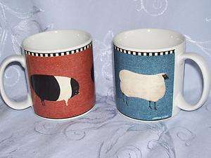 Set of 2 ~ Warren Kimble Barnyard Animals Coffee Mugs   Pig & Sheep 