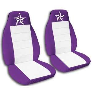  2 purple and white seat covers with a white Nautical Star 