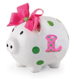 Mud Pie Baby Girl Pink Initial Ceramic Piggy Bank, Letter L