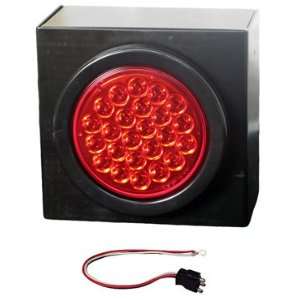  4 Round Red LED Stop Tail Turn Light Kit, Mounting Box 